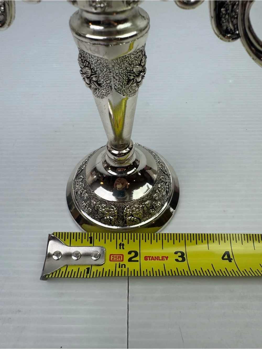 Vintage 3-Light Candelabra Silver Tone Metal Floral Embossed 7.5” Tall Ornate Ca